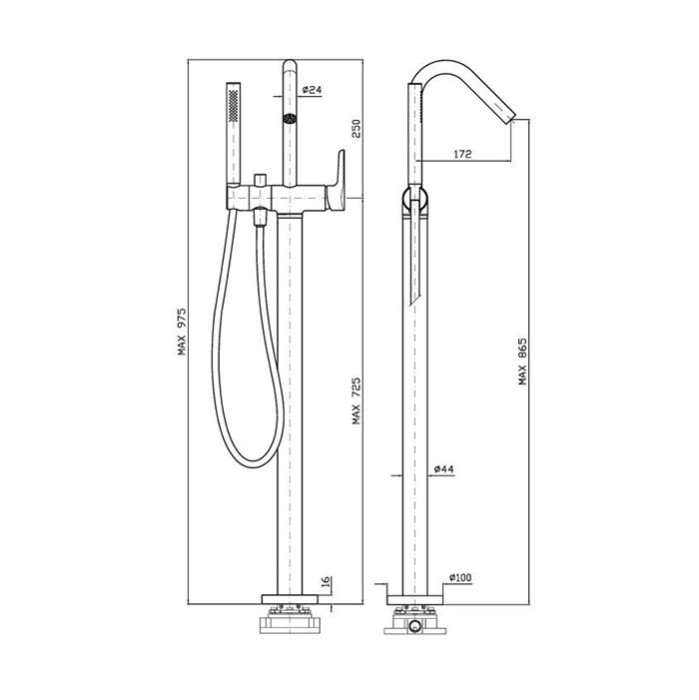 Zucchetti смеситель для ванны, напольный, с ручным душем, medameda, хром арт. zmm748