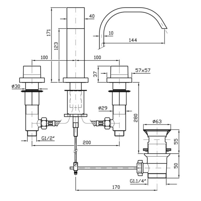 Zucchetti смеситель для биде на 3 отверстия, aguablu, хром арт. za5649