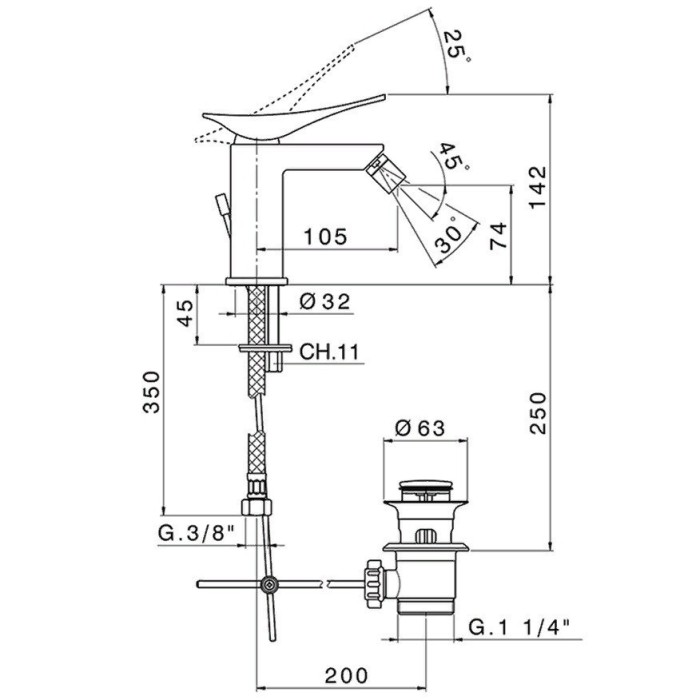 Cisal смеситель для биде, ra00055021 roadster accent, цвет: chrome