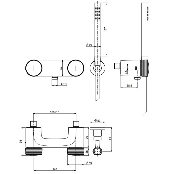 Fima Carlo Frattini смеситель для душа, настенный, с ручным душем, texture collection, черный арт. f5605hns