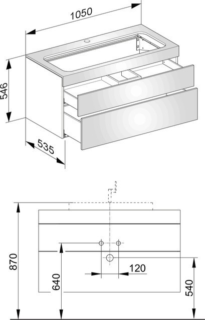 Keuco тумба подвесная под раковину с отверстием под смесители, с двумя выдвижными фронтами, edition 400, трюфель арт. 31582 140100