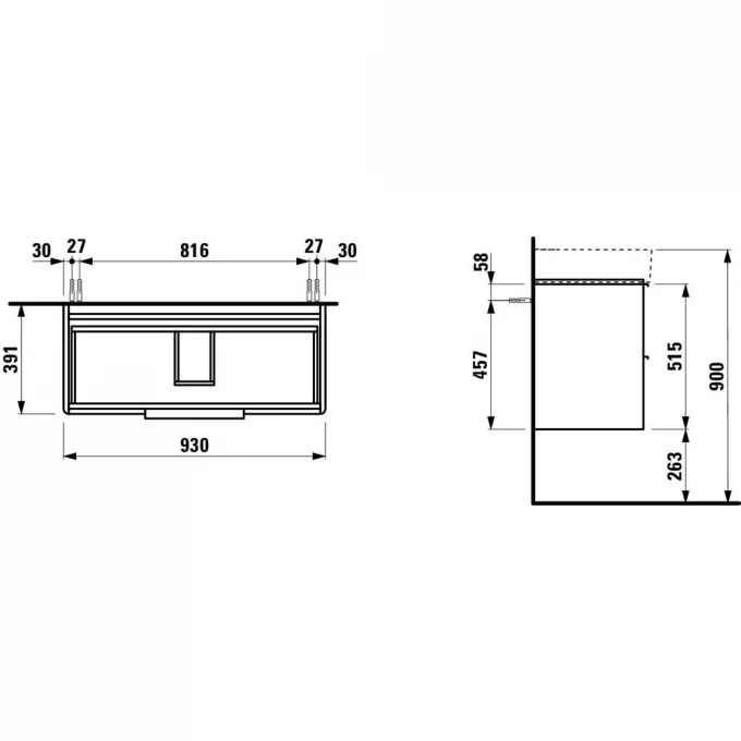 LAUFEN шкафчик 930 x 390 x 530 мм для раковины 810287, с 2 ящиками, BASE - 4.0241.2.110.261.1