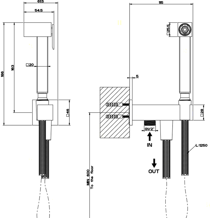 Gessi Гигиенический душ, вывод воды на 1/2", Rettangolo, 20023#031 цвет: хром