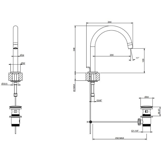 Gessi Смеситель для кухни, на 1 отв, средняя длина, донный клапан в комплекте, Emporio Via tortona, 18621#299 цвет: black xl