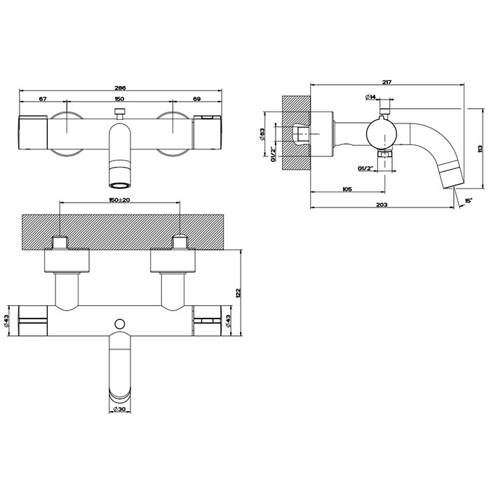 Gessi Смеситель для ванны, подвесной, термостатический, с автоматическим переключателем ванна-душ, Emporio Via tortona, 18711#299 цвет: black xl