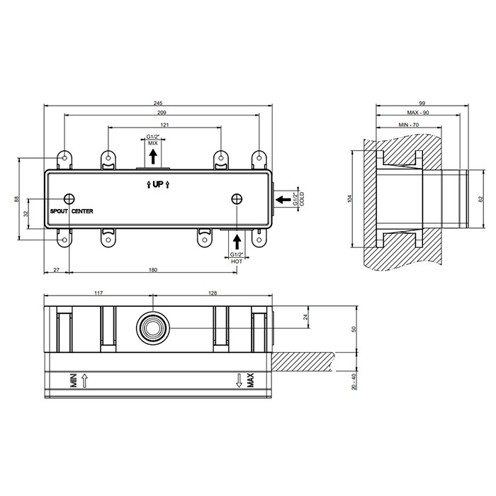 Gessi Встраиваемая часть для смесителя на 2 выхода, Emporio Via manzoni, 38439#031 цвет:
