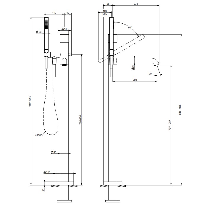 Gessi Смеситель для ванны, напольный, Habito Cesello, 70428#299 цвет: black xl
