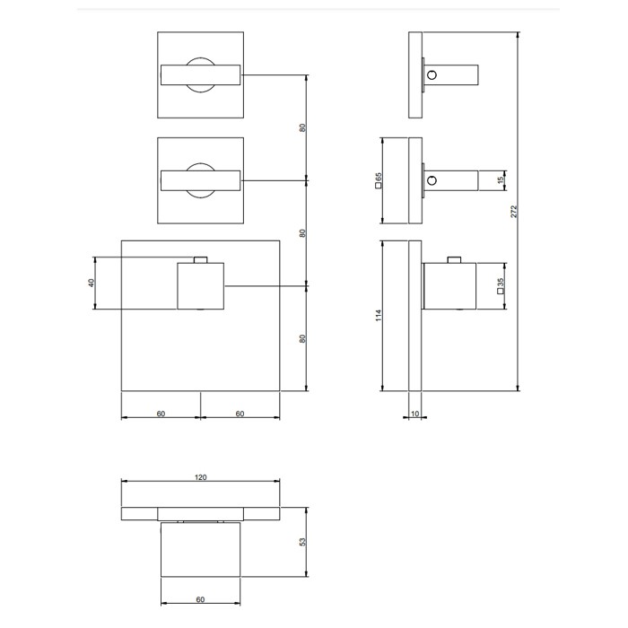 Gessi Внешняя часть встраиваемого термостатического смесителя, подключение на 3/4”, с 2мя независимыми выходами, Rettangolo, 43214#030 цвет: медь