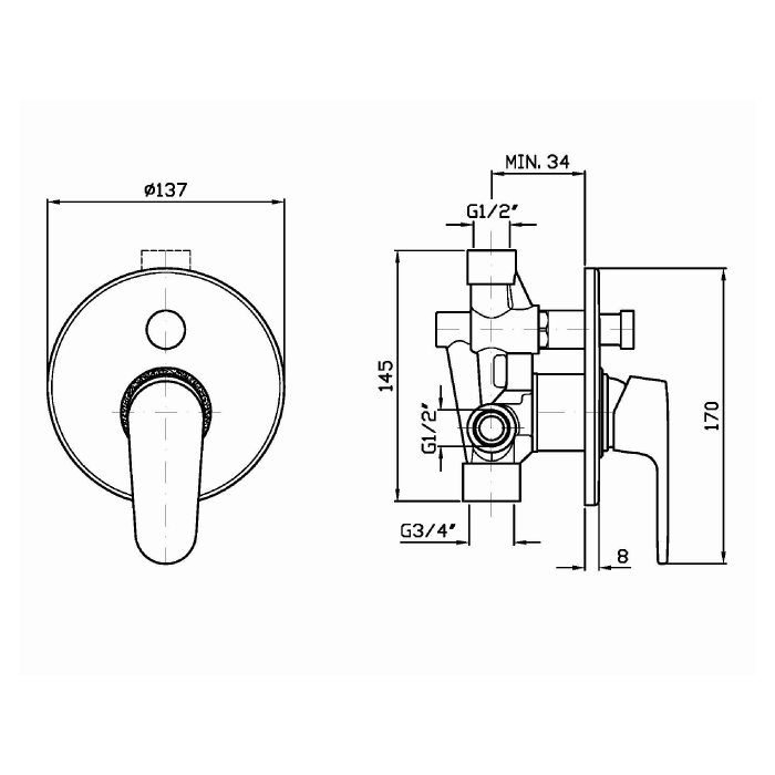 Zucchetti встроенный однорычажный смеситель для душа, sun, хром арт. zsn134 r99684
