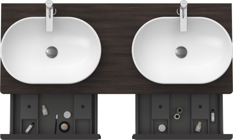 Duravit тумба подвесная под две раковины 1400 мм х 550 мм и открытой полкой, d-neo, de4950b5353 цвет: каштан темный