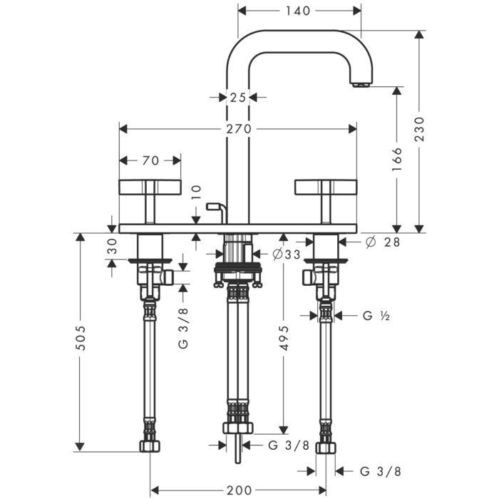 AXOR смеситель для раковины, на 3 отверстия с рукоятками, Citterio, шлифованное красное золото арт. 39134310
