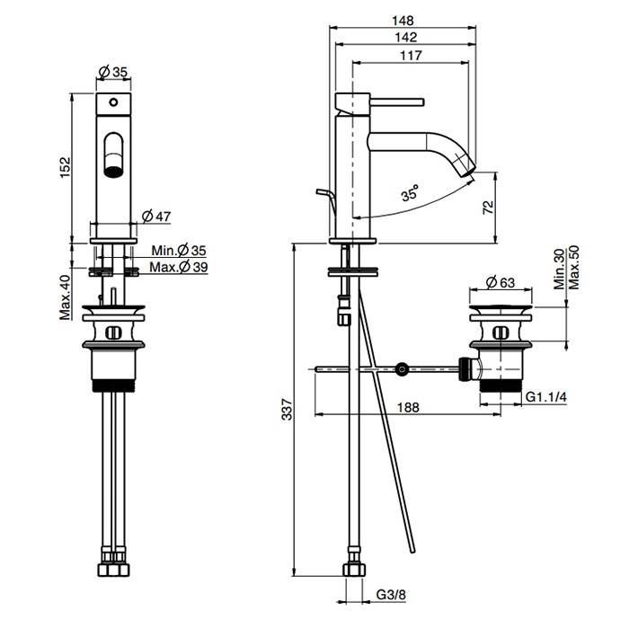 Fima Carlo Frattini смеситель для раковины, на 1 отв., с донным клапаном, spillo up, черный арт. f3031xsns.es