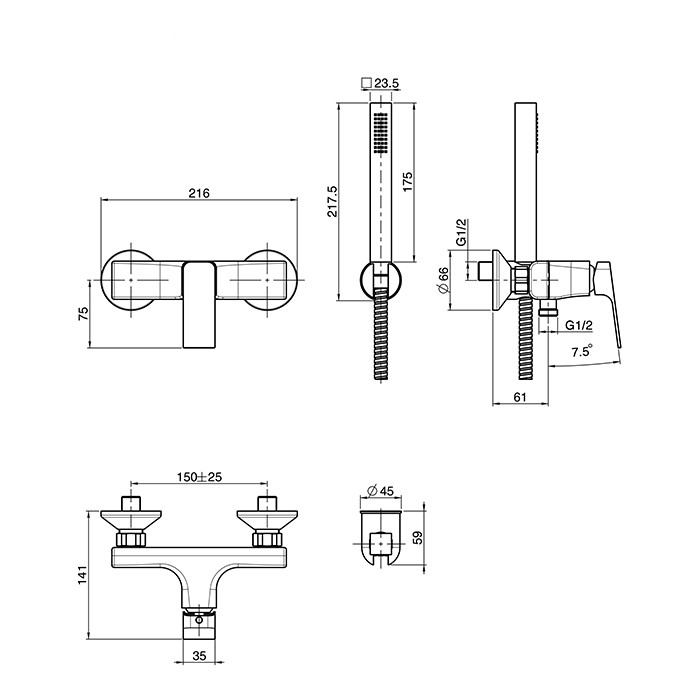 Fima Carlo Frattini смеситель для душа, настенный, с душ. комплектом, fit, хром арт. f3385bs