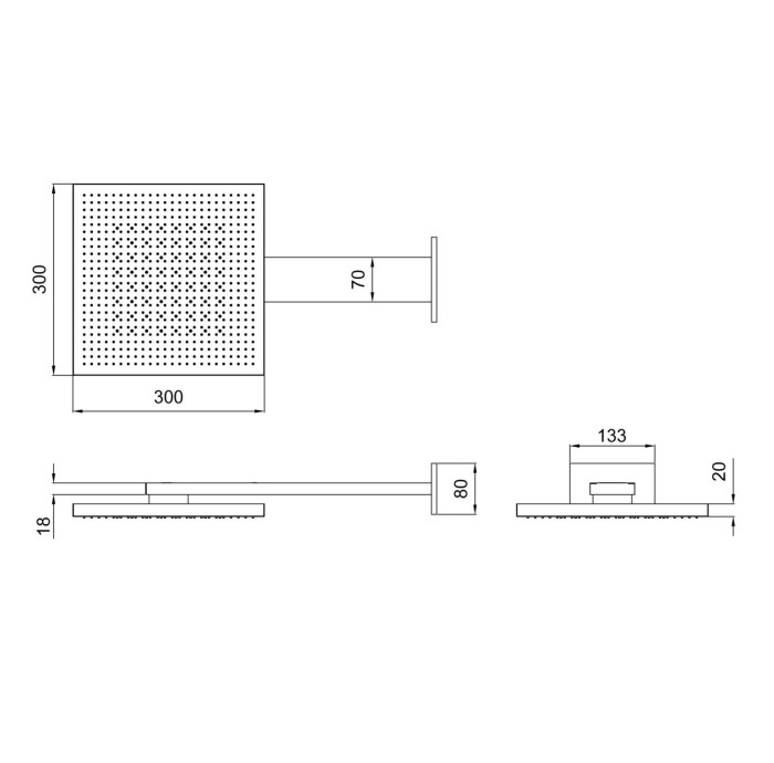 Верхний душ с кронштейном 300x300 мм, Almar Velvet, медь арт. E044277.CO