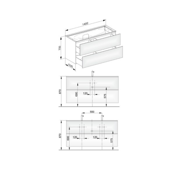 Keuco тумба подвесная под раковину с двумя выдвижными фронтами, с внутренней светодиодной подсветкой, edition 11, белый арт. 31362 210100