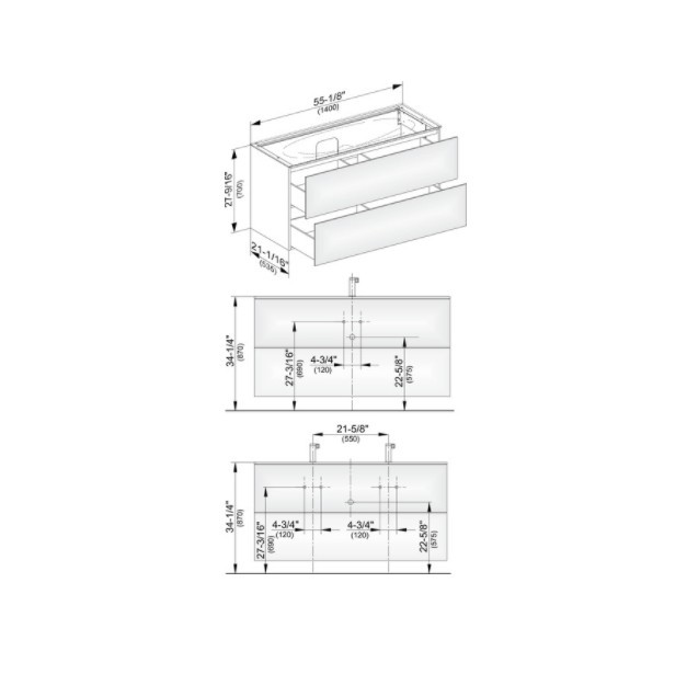 Keuco тумба подвесная под раковину с двумя выдвижными фронтами, с внутренней светодиодной подсветкой, edition 11, белый арт. 31362 210100