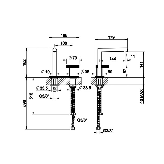 Gessi Смеситель для раковины без донного клапана, с соединительными шлангами, Anello, 63315#031 цвет: хром