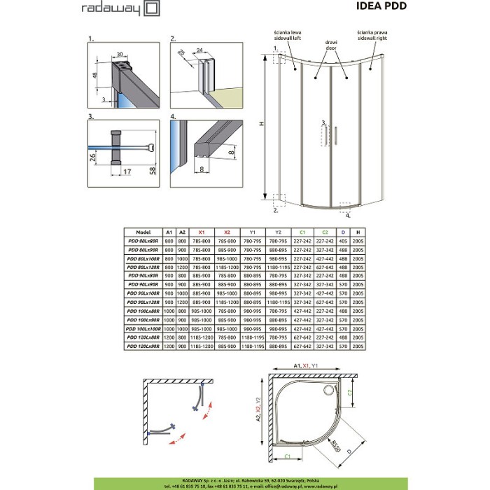 Radaway душевая дверь pdd 90 стекло прозрачное, Idea - 387139-01-01
