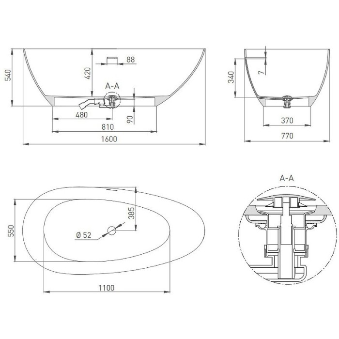 Salini ванна отдельностоящая 160x77, paola, 101611sm цвет: матовый белый