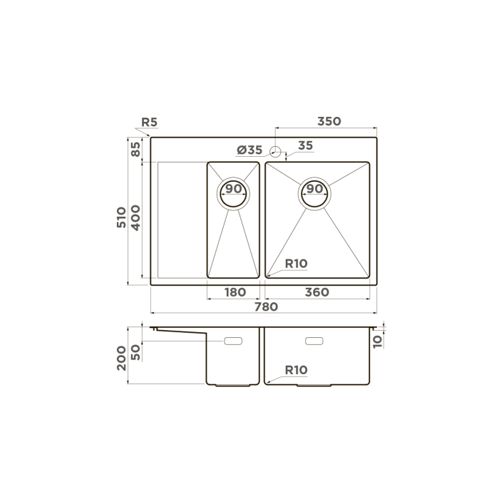 Omoikiri кухонная мойка Akisame 78-2-R, вороненая сталь арт. 4973102