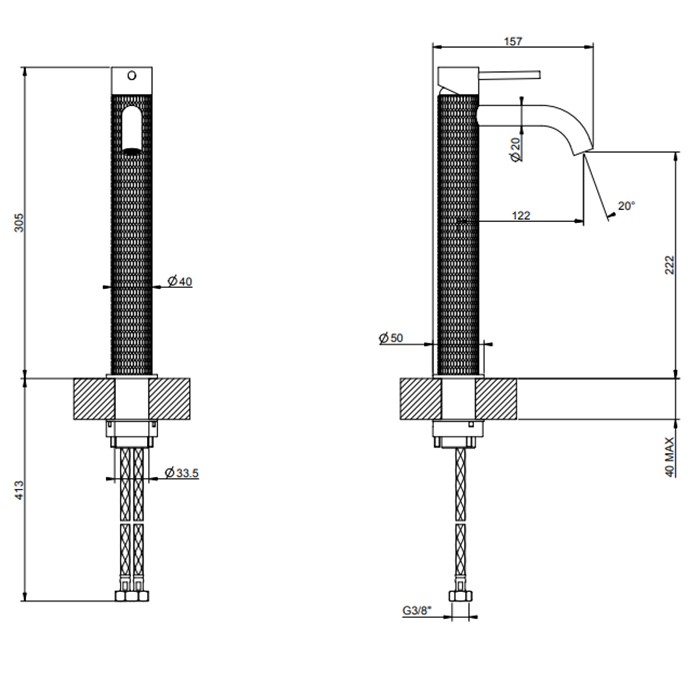 Gessi Смеситель для раковины, на 1 отв., высокий, h: 305мм, излив: 123мм, 316, 54209#707 цвет: brushed black metal pvd