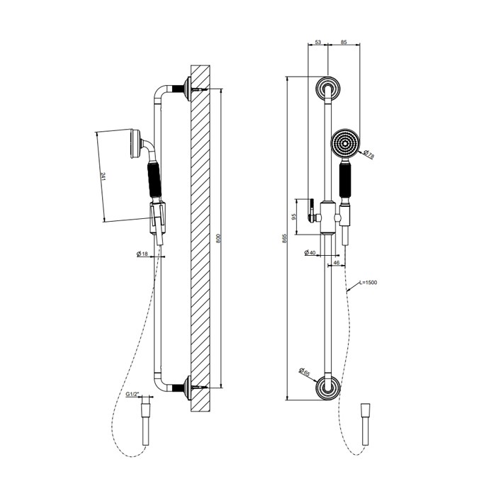 Gessi Душевой гарнитур с ручным душем и шлангом 1500 мм., Venti20, 65144#031 цвет: хром