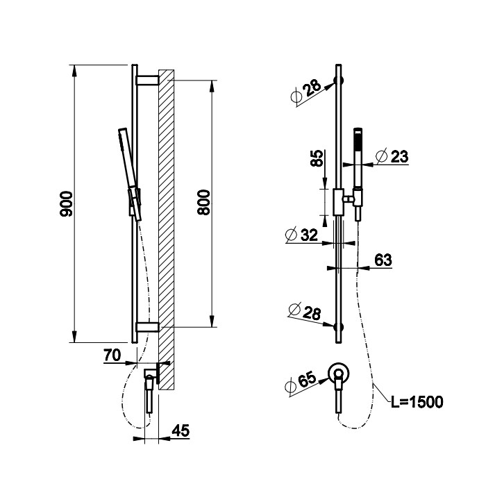 Gessi Штанга в комплекте с душевой лейкой, шланг 1,50 м и вывод воды, Anello, 63482#031 цвет: хром