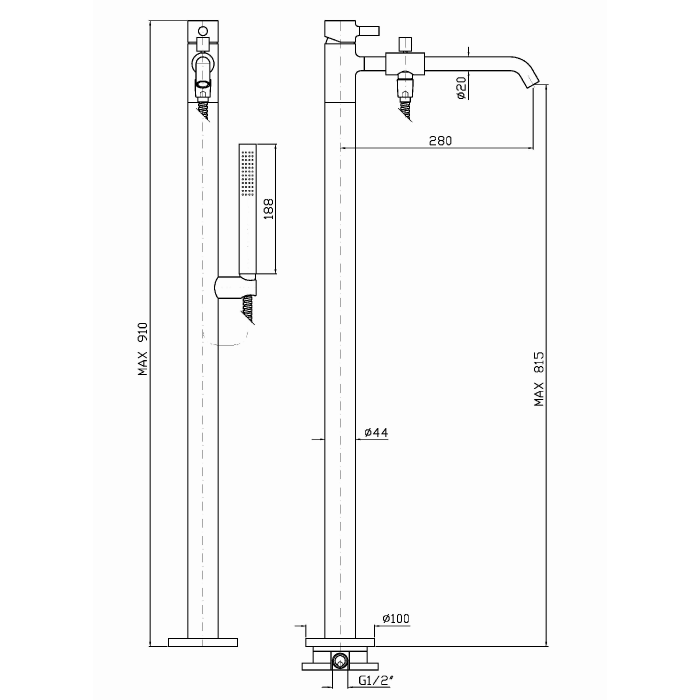 Zucchetti свободностоящий однорычажный смеситель ванны с душевым комплектом, pan, хром арт. zp6622 r99676
