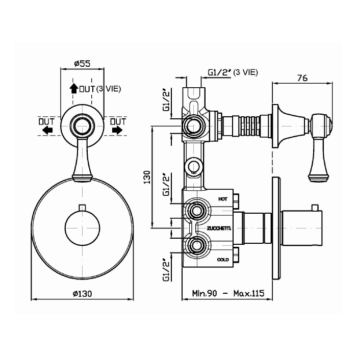 Zucchetti встроенный термостатический смеситель 1/2, agora, хром арт. zal646 r97815