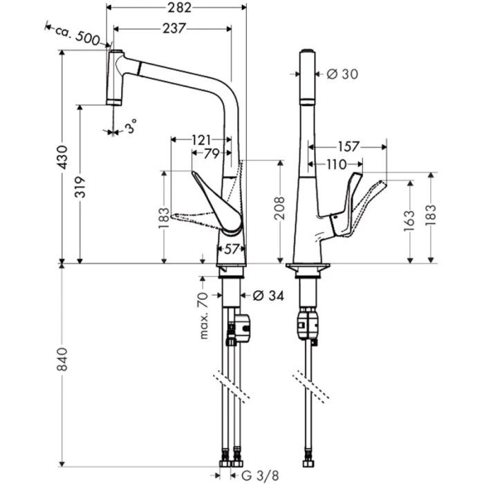 Hansgrohe смеситель для кухни, Metris M71, нержавеющая сталь арт. 14820800