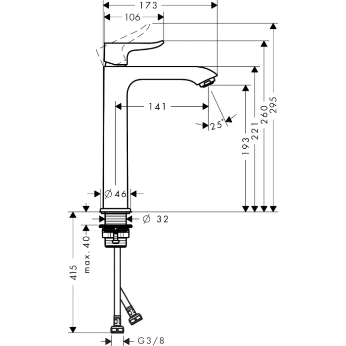 Hansgrohe смеситель для раковины без донного клапана, Metris, хром арт. 31185000