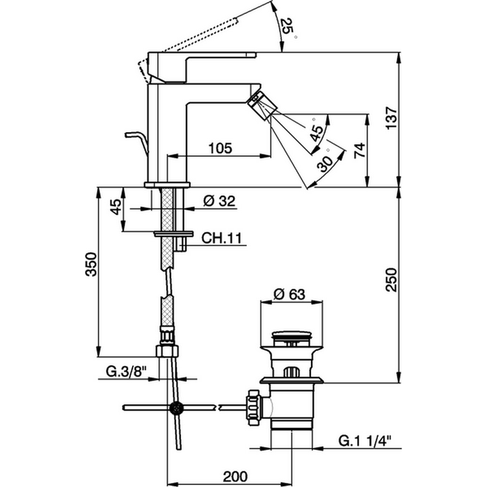 Cisal смеситель однорычажный для биде на 1 отверстие с донным клапаном rr00055021 roadster, цвет: хром