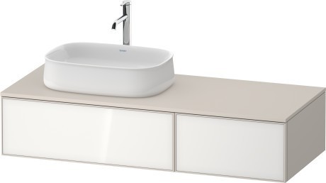Duravit тумба подвесная с вырезом под раковину слева 550 мм х 1300 мм х 281 мм, zencha, ze4816064830000 цвет: белое стекло/cеро-коричневый суперматовый