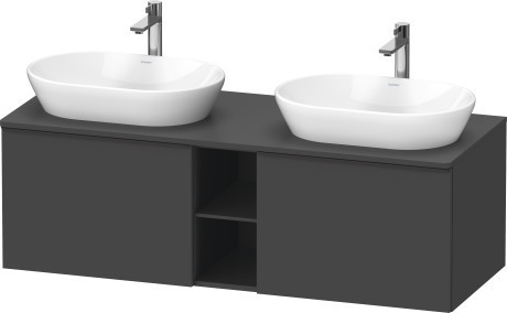 Duravit тумба подвесная под две раковины 1400 мм х 550 мм и открытой полкой, d-neo, de4950b4949 цвет: графит матовый