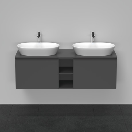 Duravit тумба подвесная под две раковины 1400 мм х 550 мм и открытой полкой, d-neo, de4950b4949 цвет: графит матовый