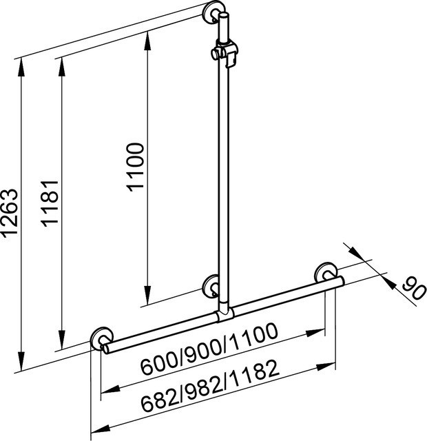 Keuco поручень вдоль стены и штанга для душа 682/1263 мм, plan, алюминий анодированный, хром арт. 34914 170611