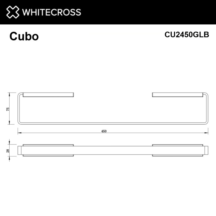 Полотенцедержатель 450 мм., Whitecross Cubo gold brushed, брашированное золото арт. CU2450GLB