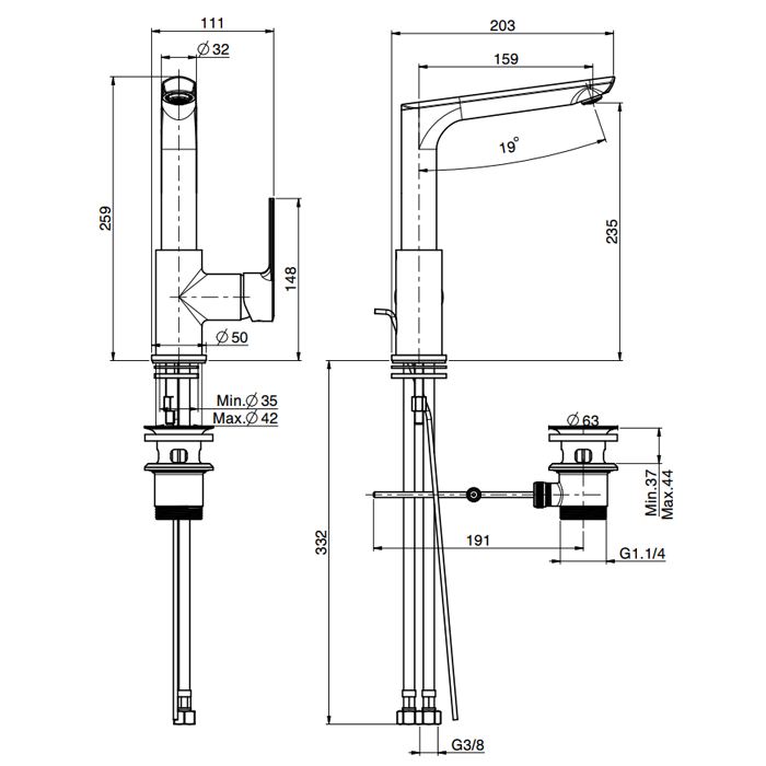 Fima Carlo Frattini смеситель на раковину с прямым изливом, mast, хром арт. f3151fcr