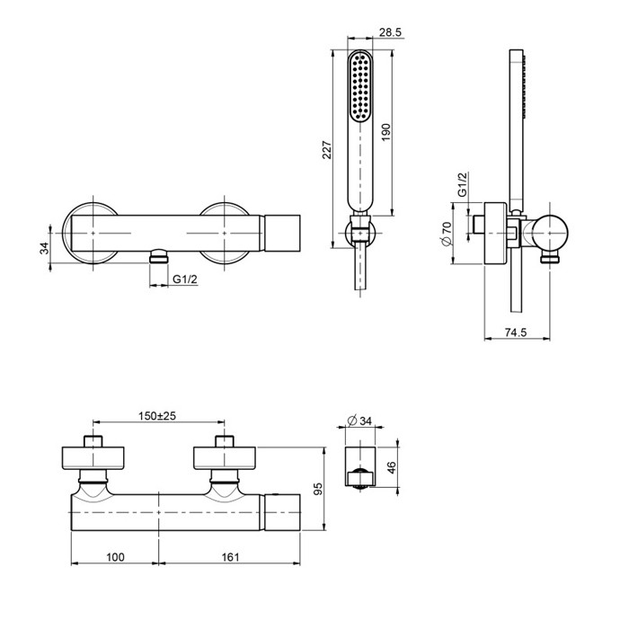 Fima Carlo Frattini смеситель для душа, с ручным душем, nomos go, хром арт. f4165cr