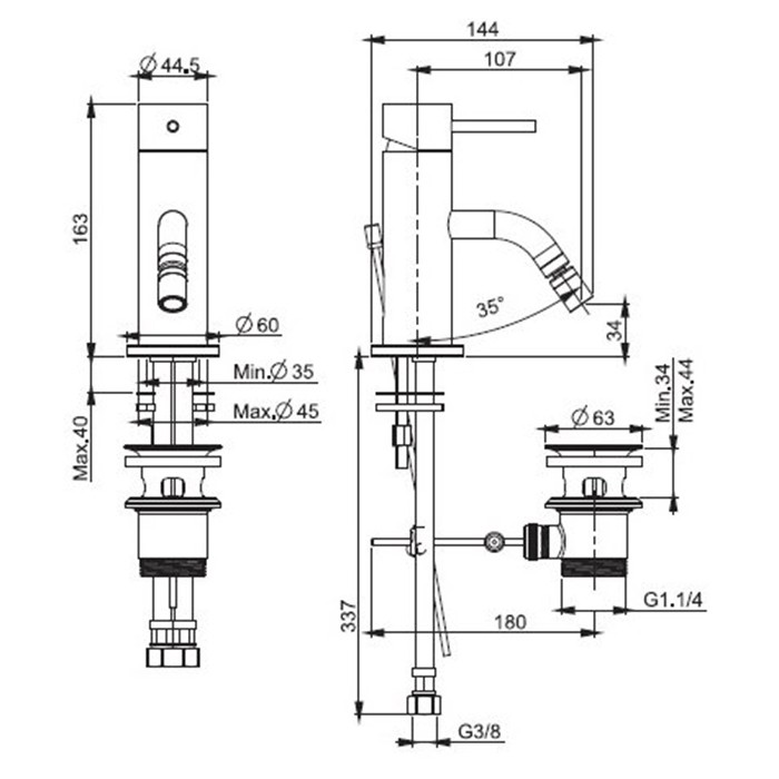 Fima Carlo Frattini xs смеситель для биде на 1 отверстие, однорычажный, с донным клапаном, spillo up xs, черный арт. f3032xscn
