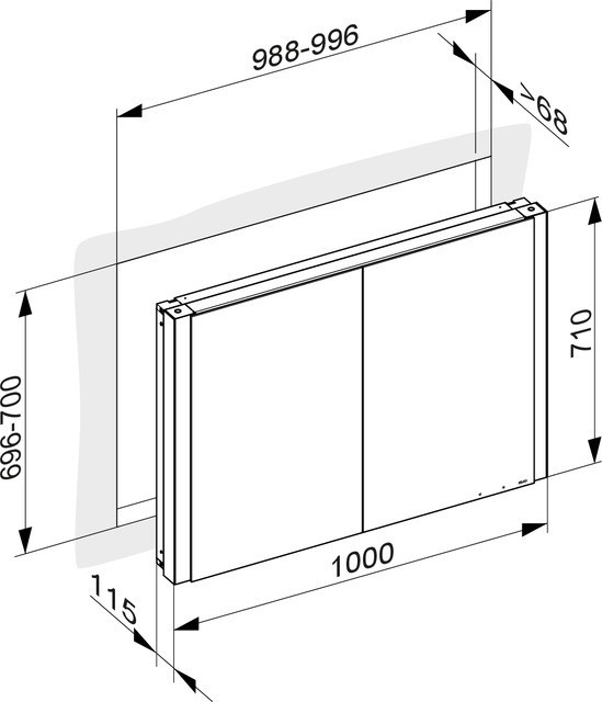 Keuco шкаф с подсветкой и подогревом для встраиваемого монтажа 115 мм х 1000 мм х 710 мм, с 2 поворотными дверцами, somaris, черный матовый арт. 14513 372101