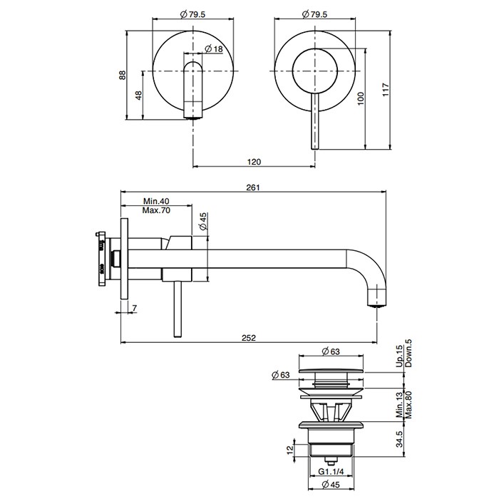 Fima Carlo Frattini cмеситель для раковины, встраиваемый, излив: 25см., spillo up, золото арт. f3051wzx9or