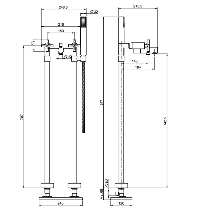 Fima Carlo Frattini смеситель для ванны напольного монтажа с душевым комплектом, maxima, хром арт. f5304/4cr