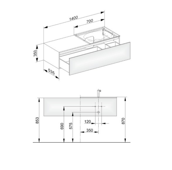Keuco тумба подвесная под раковину справа с одним выдвижным фронтом, с внутренней светодиодной подсветкой, edition 11, черный арт. 31166 330100