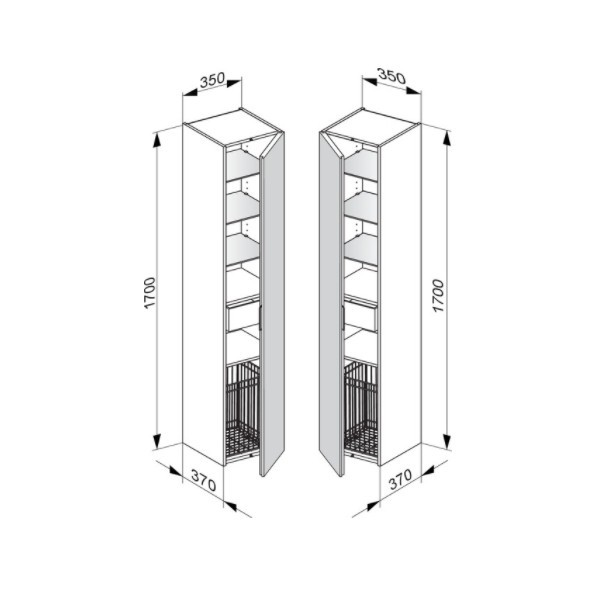 Keuco шкаф - пенал высокий подвесной петли справа, с корзиной для белья, edition 11, антрацит арт. 31331 110002
