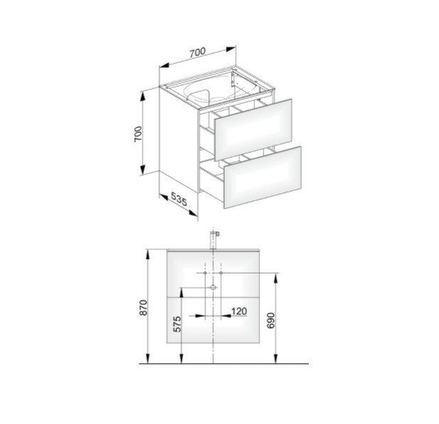 Keuco тумба подвесная под раковину с двумя выдвижными фронтами, корпуc/фасад структурный лак, edition 11, антрацит арт. 31342 390000
