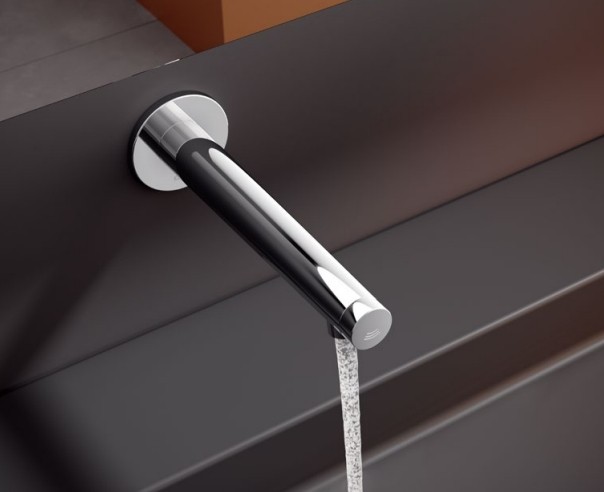 Keuco смеситель электронный для раковины с круглой розеткой, с питанием от сети, вылет 252 мм, ixmo, черный матовый арт. 59517 371101