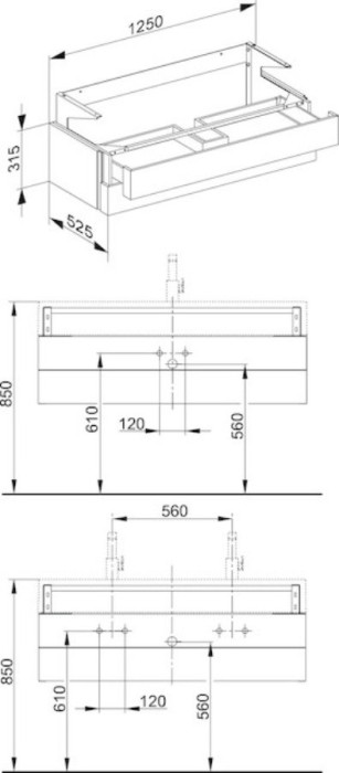 Keuco тумба под раковину 1250x315x525 мм 2 ящика, edition 300, арт. 30374 383800