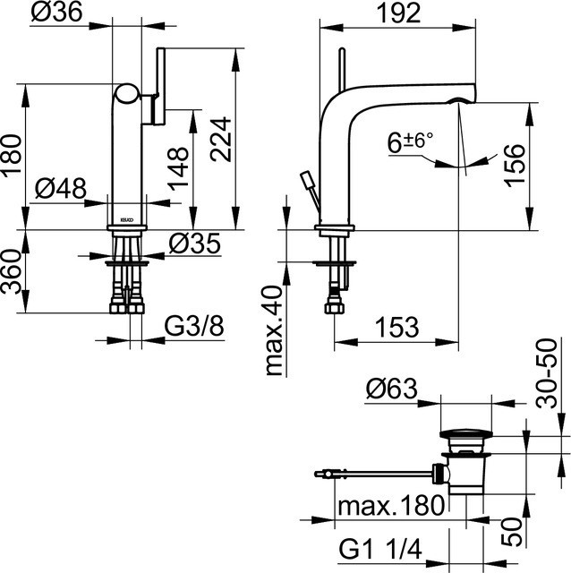 Keuco однорычажный смеситель для раковины с донным клапаном, шлифованная, edition 400, бронза шлифованная арт. 51502 030000