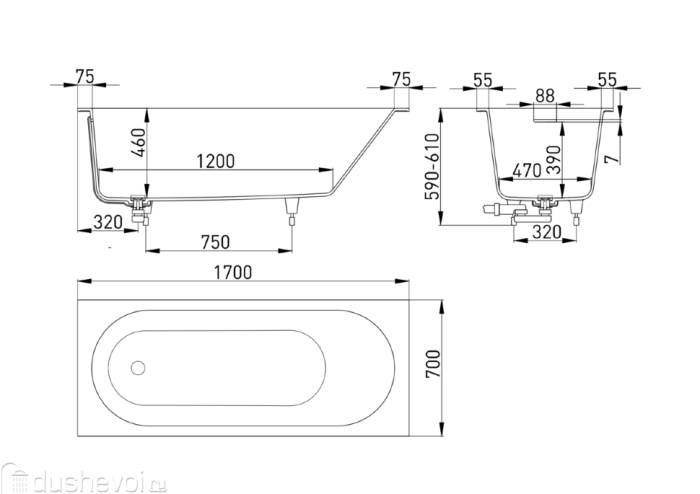 Salini ванна встраиваемая 170x70, ornella, 102413grh цвет: глянцевый белый